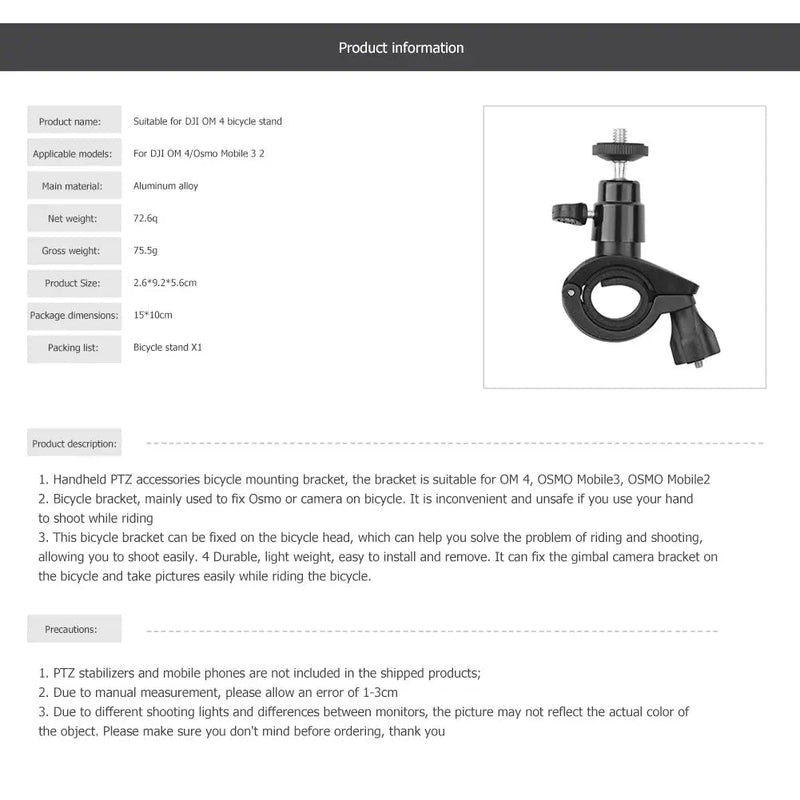 For DJI Osmo Mobile OM 4 3 2 Camera Bicycle Stabilizer Mount Holder Bike Handlebar Clamp Tripod Gimbal Propeller Clip Holder - Lacatang Shop