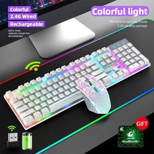 Gaming Mechanical Keyboard Feel Rainbow LED Backlight USB Keyboard and Mouse Set Ergonomic for PC Laptop Computer Gamer - Lacatang Shop