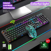 Gaming Mechanical Keyboard Feel Rainbow LED Backlight USB Keyboard and Mouse Set Ergonomic for PC Laptop Computer Gamer - Lacatang Shop