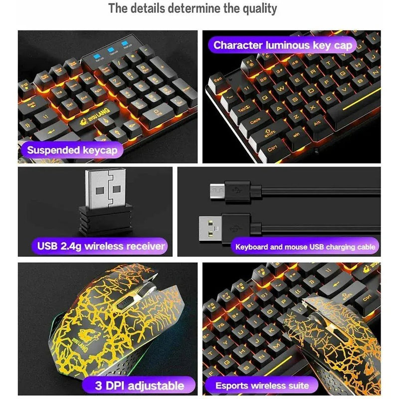 Gaming Mechanical Keyboard Feel Rainbow LED Backlight USB Keyboard and Mouse Set Ergonomic for PC Laptop Computer Gamer - Lacatang Shop