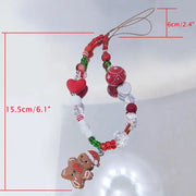 Gingerbread Man Mobile Phone Charm Strap Chain Lanyard Cute Red Green Clear Acrylic Bead Women Christmas Gifts Cellphone Jewelry - Lacatang Shop