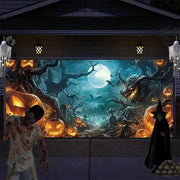 Halloween Garage Door Banner Decoration, Misty Forest Pumpkin Lantern Scene - Lacatang Shop
