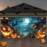 Halloween Garage Door Banner Decoration, Misty Forest Pumpkin Lantern Scene - Lacatang Shop