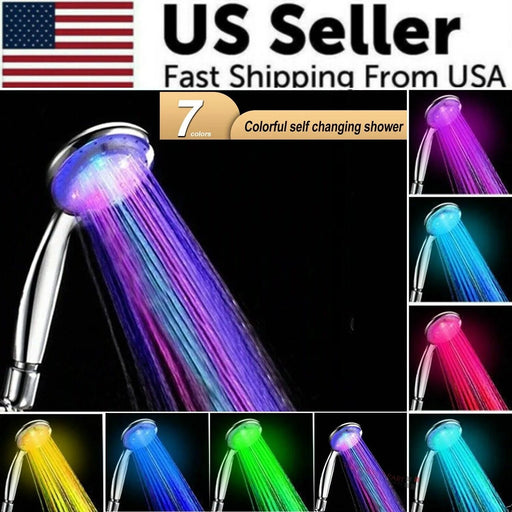 Handheld 7 Color Changing LED Light Water Bath Home Bathroom Shower Head Glow - Lacatang Shop