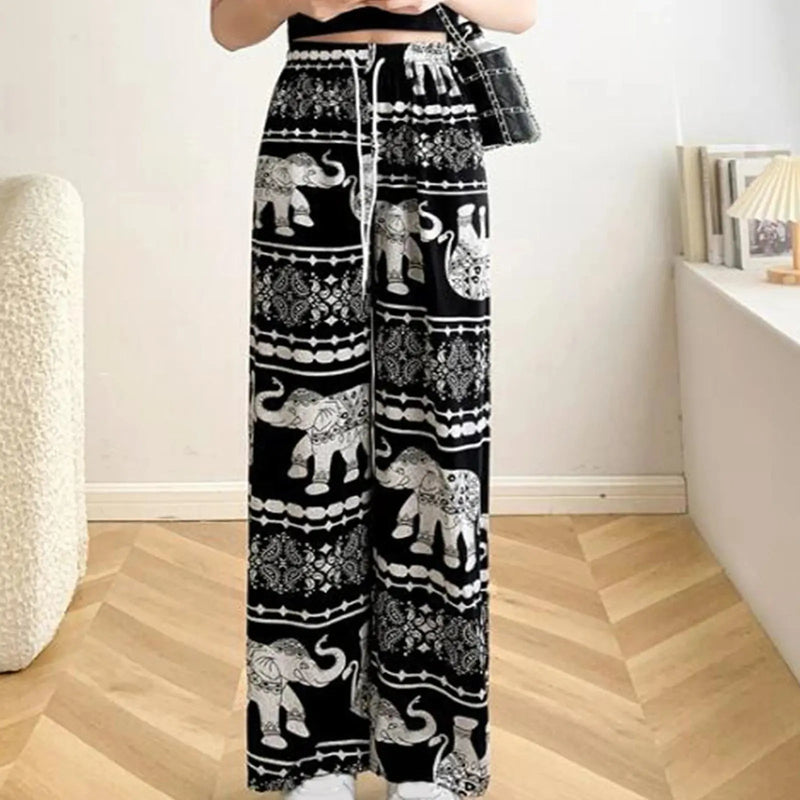 Harem Pants Women High Waist Outfits Hippy Boho Trousers for Women Wide Leg Hippie Pants for Female Women Ladies Summer - Lacatang Shop