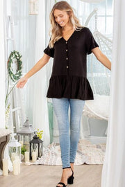 Heimish Full Size Ruffled V - Neck Short Sleeve Blouse plus Size - Lacatang Shop