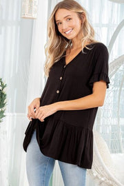 Heimish Full Size Ruffled V - Neck Short Sleeve Blouse plus Size - Lacatang Shop