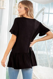 Heimish Full Size Ruffled V - Neck Short Sleeve Blouse plus Size - Lacatang Shop