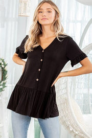 Heimish Full Size Ruffled V - Neck Short Sleeve Blouse plus Size - Lacatang Shop