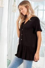 Heimish Full Size Ruffled V - Neck Short Sleeve Blouse plus Size - Lacatang Shop