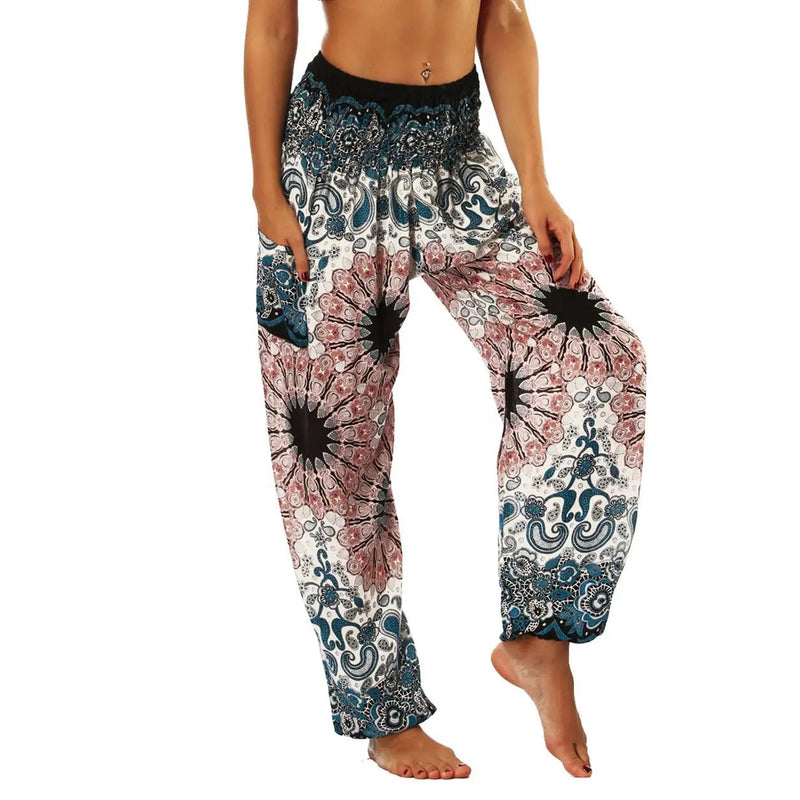 High Waist Bloomer Pants Relaxed Fit Jogger Harem Pants Thai Pants for Beach & Lounge Yoga Boho Clothes Loose Pants - Lacatang Shop