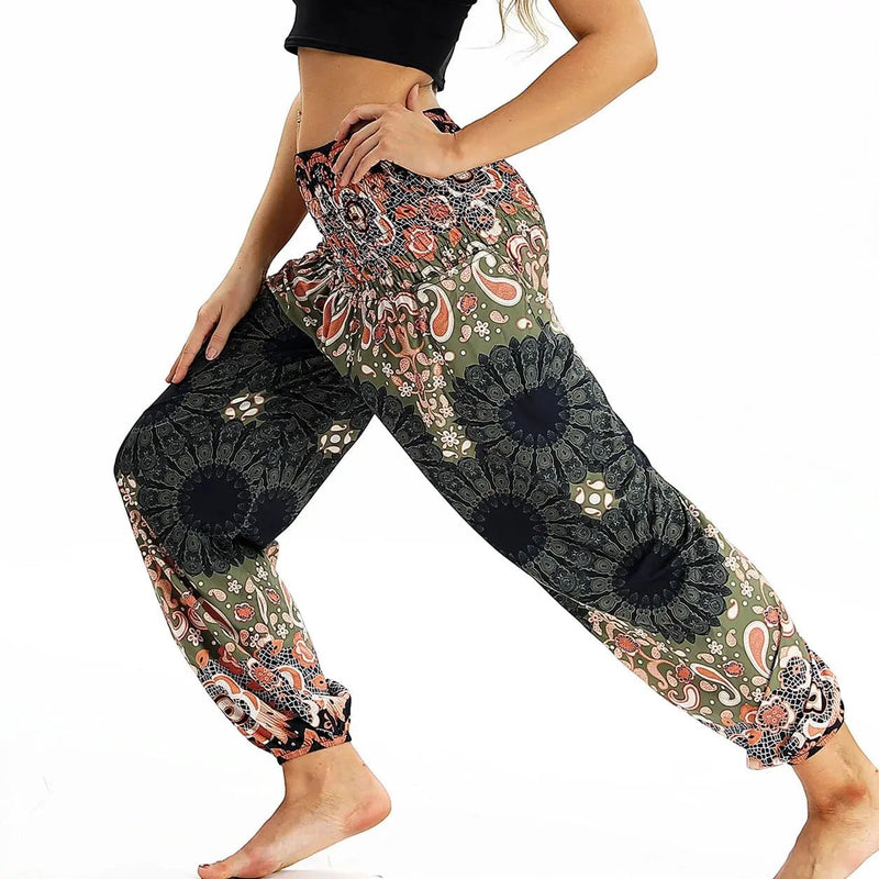 High Waist Bloomer Pants Relaxed Fit Jogger Harem Pants Thai Pants for Beach & Lounge Yoga Boho Clothes Loose Pants - Lacatang Shop