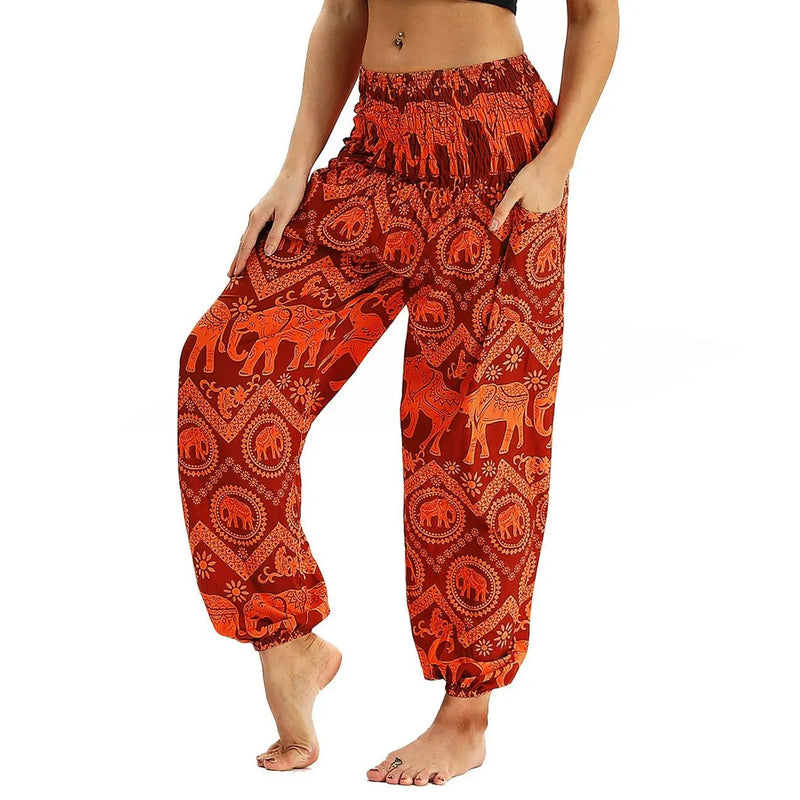 High Waist Bloomer Pants Relaxed Fit Jogger Harem Pants Thai Pants for Beach & Lounge Yoga Boho Clothes Loose Pants - Lacatang Shop