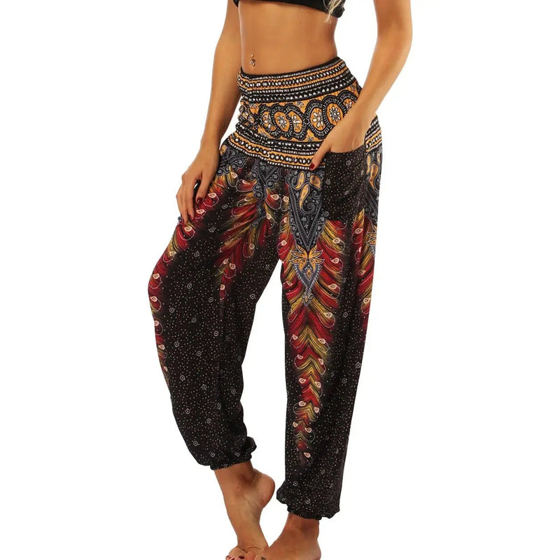 High Waist Bloomer Pants Relaxed Fit Jogger Harem Pants Thai Pants for Beach & Lounge Yoga Boho Clothes Loose Pants - Lacatang Shop