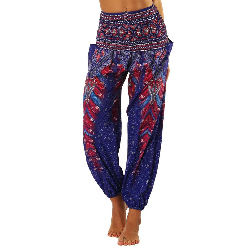 High Waist Bloomer Pants Relaxed Fit Jogger Harem Pants Thai Pants for Beach & Lounge Yoga Boho Clothes Loose Pants - Lacatang Shop