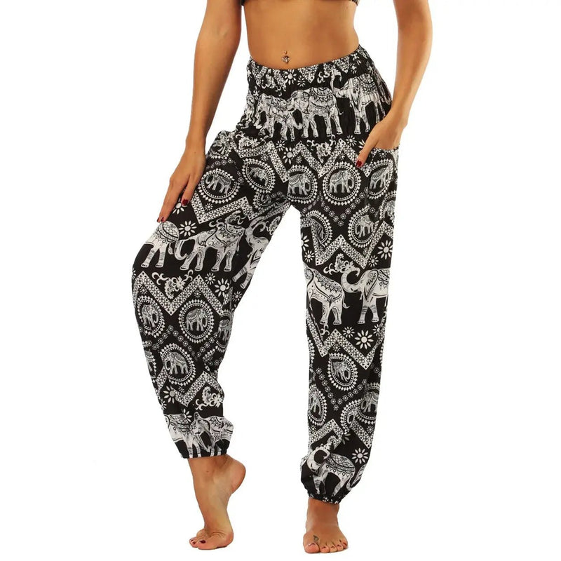 High Waist Bloomer Pants Relaxed Fit Jogger Harem Pants Thai Pants for Beach & Lounge Yoga Boho Clothes Loose Pants - Lacatang Shop