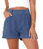 High Waisted Solid Corduroy Loose Shorts