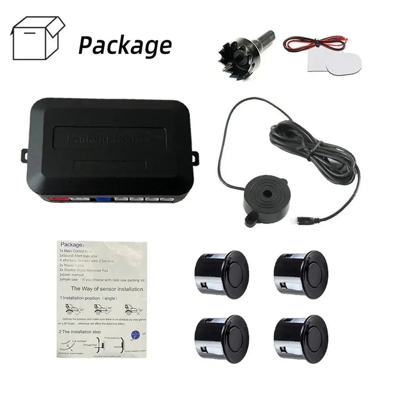 HIPPBQCC Car Parking Sensor Kit 4 Sensors Buzzer 22mm Reverse Backup Radar Sound Alert Indicator Probe System 12V Free Shipping - Lacatang Shop