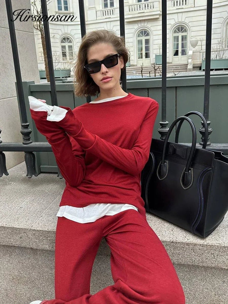 Hirsionsan Modal Soft Loose Sets Women 2025 Casual Two Pieces Long Sleeve T Shirts and High Waist Dresses Outfits Tracksuit - Lacatang Shop