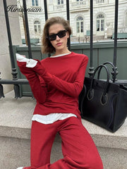 Hirsionsan Modal Soft Loose Sets Women 2025 Casual Two Pieces Long Sleeve T Shirts and High Waist Dresses Outfits Tracksuit - Lacatang Shop
