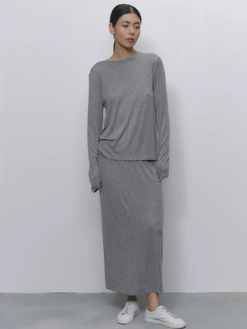 Hirsionsan Modal Soft Loose Sets Women 2025 Casual Two Pieces Long Sleeve T Shirts and High Waist Dresses Outfits Tracksuit AliExpress