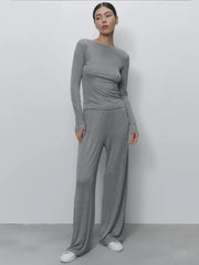 Hirsionsan Modal Soft Loose Sets Women 2025 Casual Two Pieces Long Sleeve T Shirts and High Waist Dresses Outfits Tracksuit - Lacatang Shop