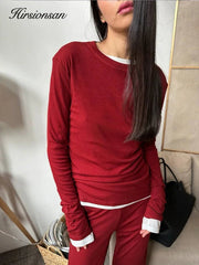 Hirsionsan Modal Soft Loose Sets Women 2025 Casual Two Pieces Long Sleeve T Shirts and High Waist Dresses Outfits Tracksuit - Lacatang Shop