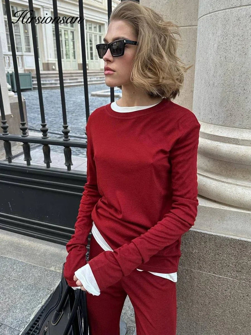 Hirsionsan Modal Soft Loose Sets Women 2025 Casual Two Pieces Long Sleeve T Shirts and High Waist Dresses Outfits Tracksuit - Lacatang Shop
