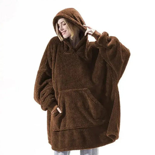 Hoodie Sweatshirt with Big Pocket Tops Sweater Comfortable Loose Double - Sided Fleece Thicker Wearable Blanket - Lacatang Shop