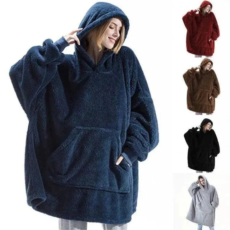 Hoodie Sweatshirt with Big Pocket - Comfortable Loose Double-Sided Fleece Wearable Blanket