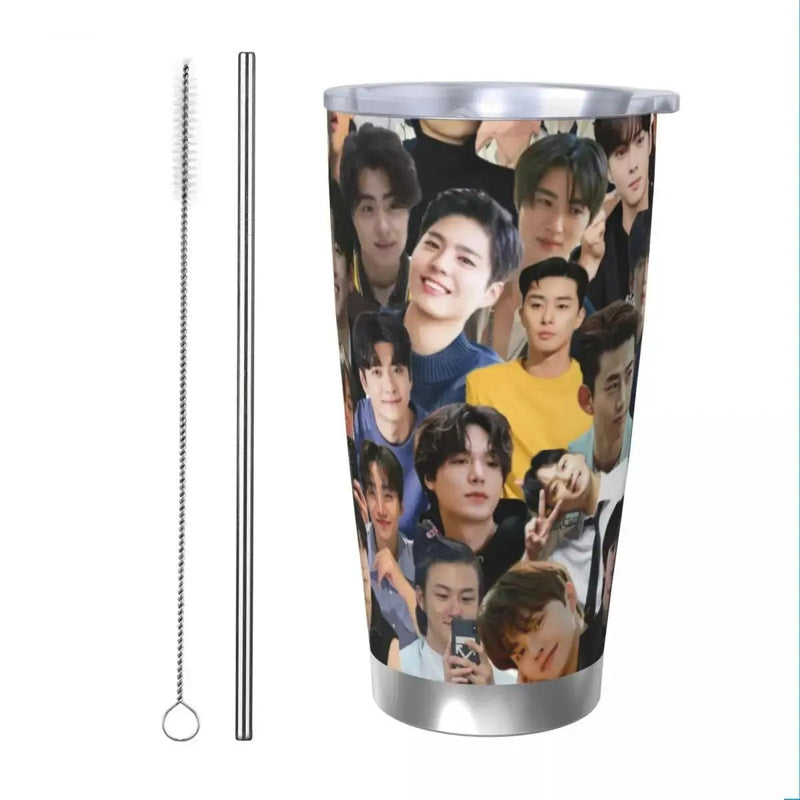 Hwang In Yeop 20oz Stainless Steel Car Mug Straw Thermal Iced Travel Cup Vacuum Insulated Coffee Hot Cup - Lacatang Shop