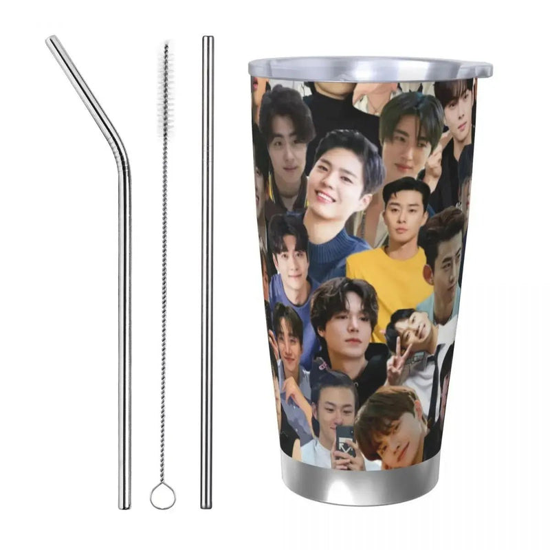 Hwang In Yeop 20oz Stainless Steel Car Mug Straw Thermal Iced Travel Cup Vacuum Insulated Coffee Hot Cup - Lacatang Shop