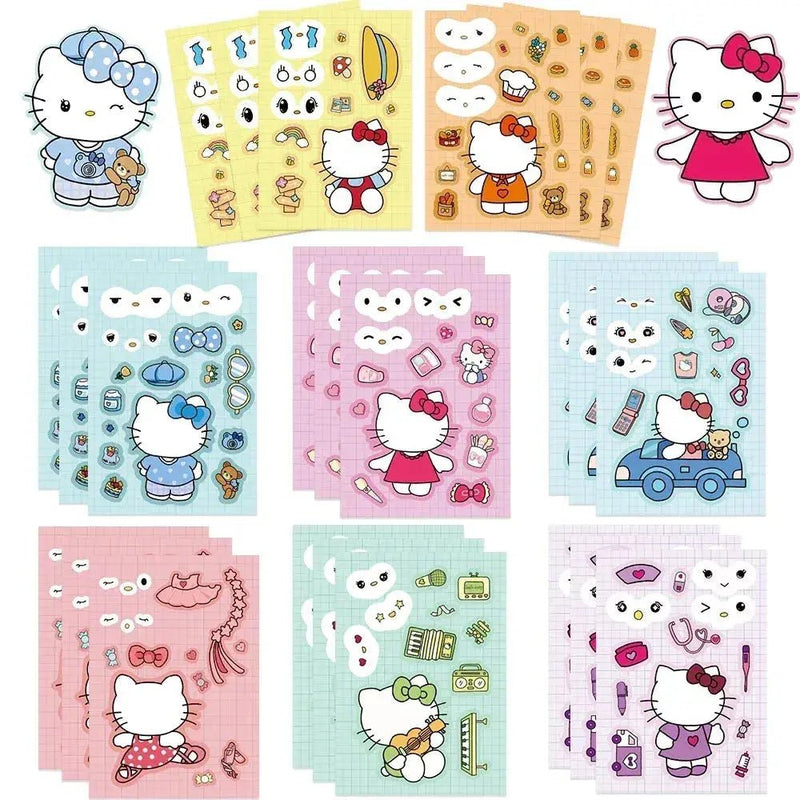 Kawaii Hello Kitty Assemble Jigsaw Puzzle Stickers - 8/16 Sheets Fun Make - a - Face Game for Kids - Lacatang Shop