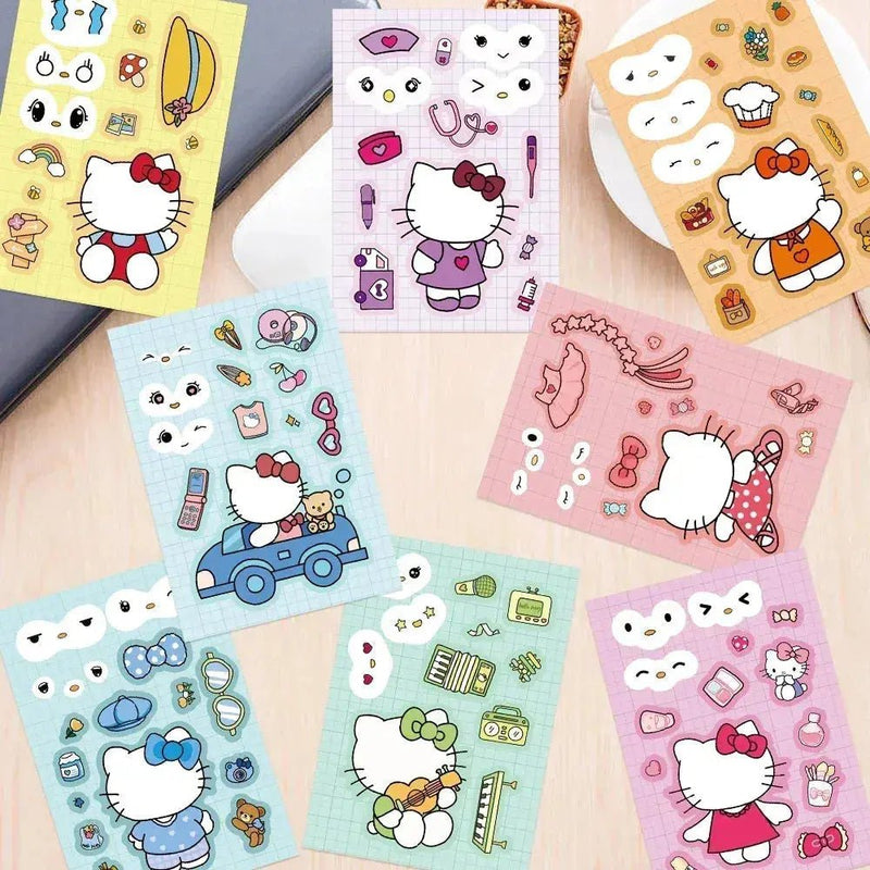 Kawaii Hello Kitty Assemble Jigsaw Puzzle Stickers - 8/16 Sheets Fun Make - a - Face Game for Kids - Lacatang Shop