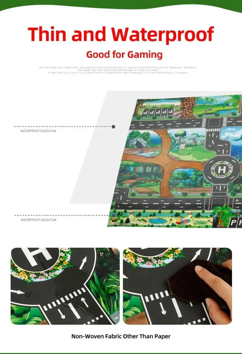 Kids Waterproof Playmat - Portable Dinosaur and Farm Road Activity Carpet for Toddlers, Non - Toxic Educational Crawling Mat - Lacatang Shop