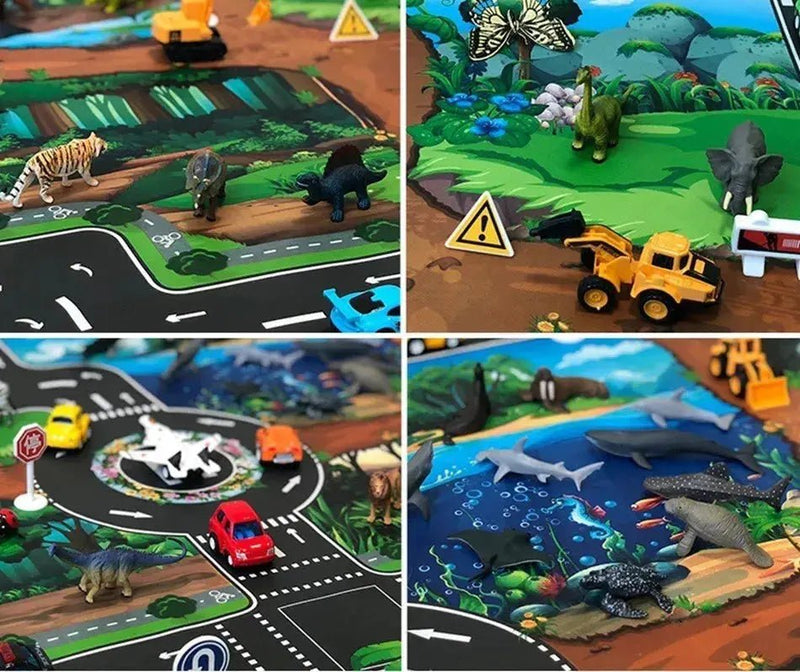 Kids Waterproof Playmat - Portable Dinosaur and Farm Road Activity Carpet for Toddlers, Non - Toxic Educational Crawling Mat - Lacatang Shop