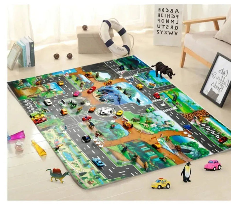 Kids Waterproof Playmat - Portable Dinosaur and Farm Road Activity Carpet for Toddlers, Non - Toxic Educational Crawling Mat - Lacatang Shop