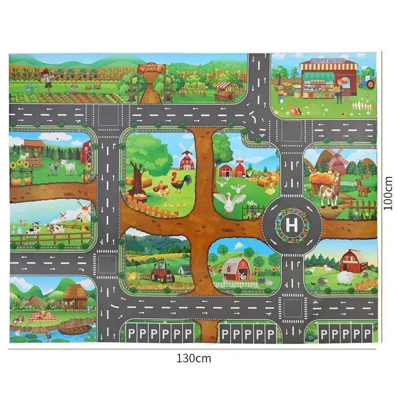 Kids Waterproof Playmat - Portable Dinosaur and Farm Road Activity Carpet for Toddlers, Non - Toxic Educational Crawling Mat - Lacatang Shop