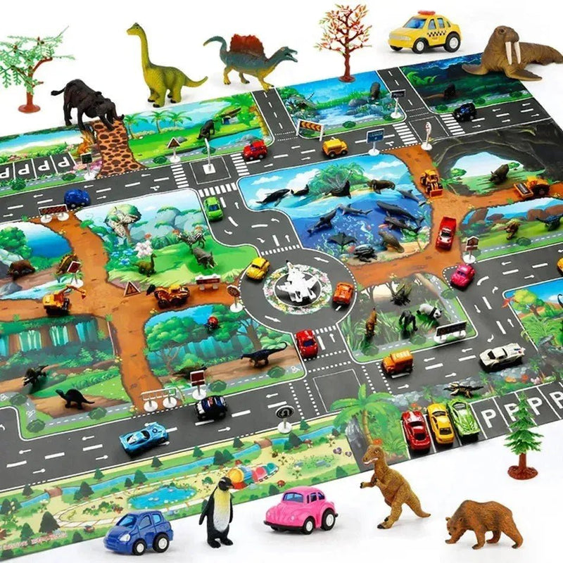 Kids Waterproof Playmat - Portable Dinosaur and Farm Road Activity Carpet for Toddlers, Non - Toxic Educational Crawling Mat - Lacatang Shop