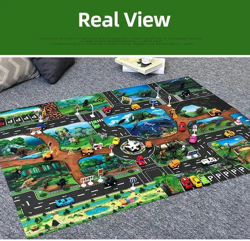 Kids Waterproof Playmat - Portable Dinosaur and Farm Road Activity Carpet for Toddlers, Non - Toxic Educational Crawling Mat - Lacatang Shop