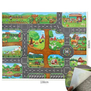 Kids Waterproof Playmat - Portable Dinosaur and Farm Road Activity Carpet for Toddlers, Non - Toxic Educational Crawling Mat - Lacatang Shop