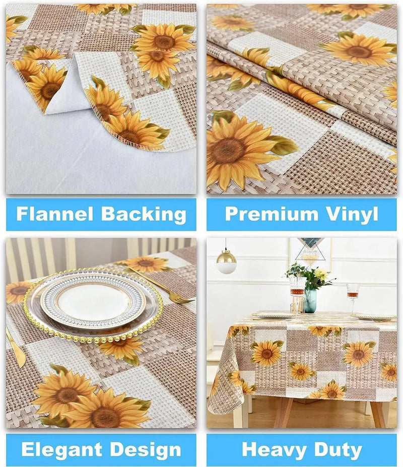 Indoor Outdoor Patio Premium Vinyl Rectangular Tablecloth, Flannel Backing, Spill Proof Wipeable Cover for Dining Table, Sunflowers Pattern, for Tables up to 60 X 84 Inch 

Protect Your Outdoor Dining Table with Our Sunflowers Tablecloth - Spill Proof and Wipeable, Fits up to 60 x 84 Inch Tables  AliExpress Lacatang Shop 