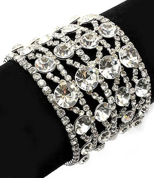 Bridal Wedding Jewelry Crystal Rhinestone 4-Row Wide Silver Clear Bracelet