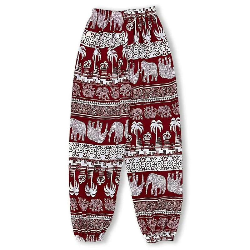 Ladies' thin casual straight leg pants with elephant print comfortable and breathable outdoor sunscreen and mosquito proof pants - Lacatang Shop
