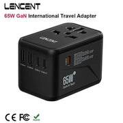 LENCENT 65W/100W GaN International Travel Adapter with 2 USB and 3 Type-C Ports
