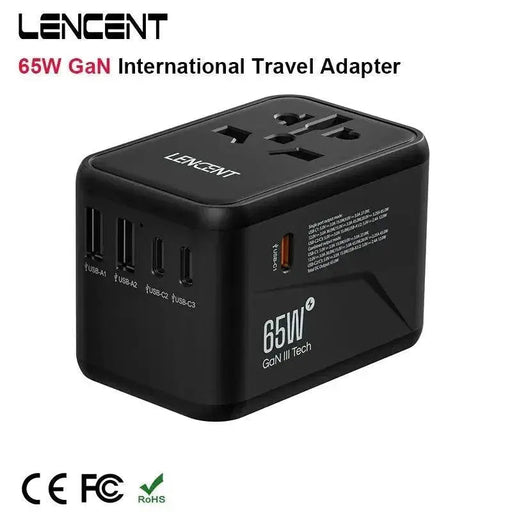 LENCENT 65W/100W GaN International Travel Adapter with 2 USB and 3 Type-C Ports