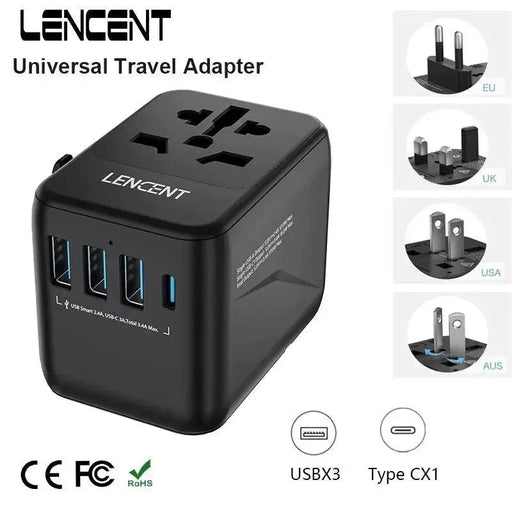 LENCENT Universal Travel Adapter with 3 USB Ports and Type-C PD Charging