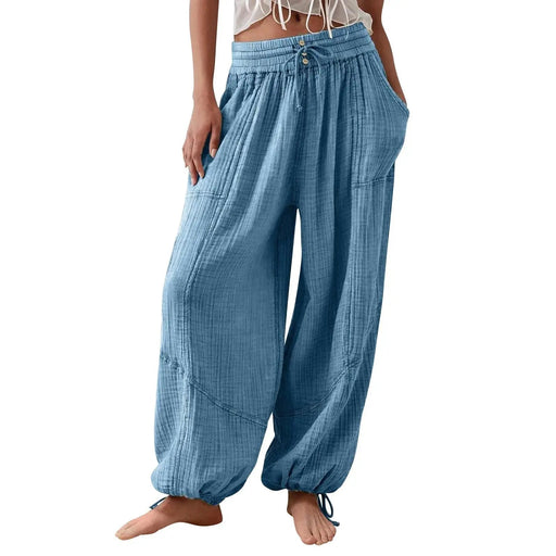 Loose Lantern Pants Women'S Solid Color Drawstring Wide Leg Pants Elastic Waistband Casual Pants Oversized Sports Pants For Wome - Lacatang Shop