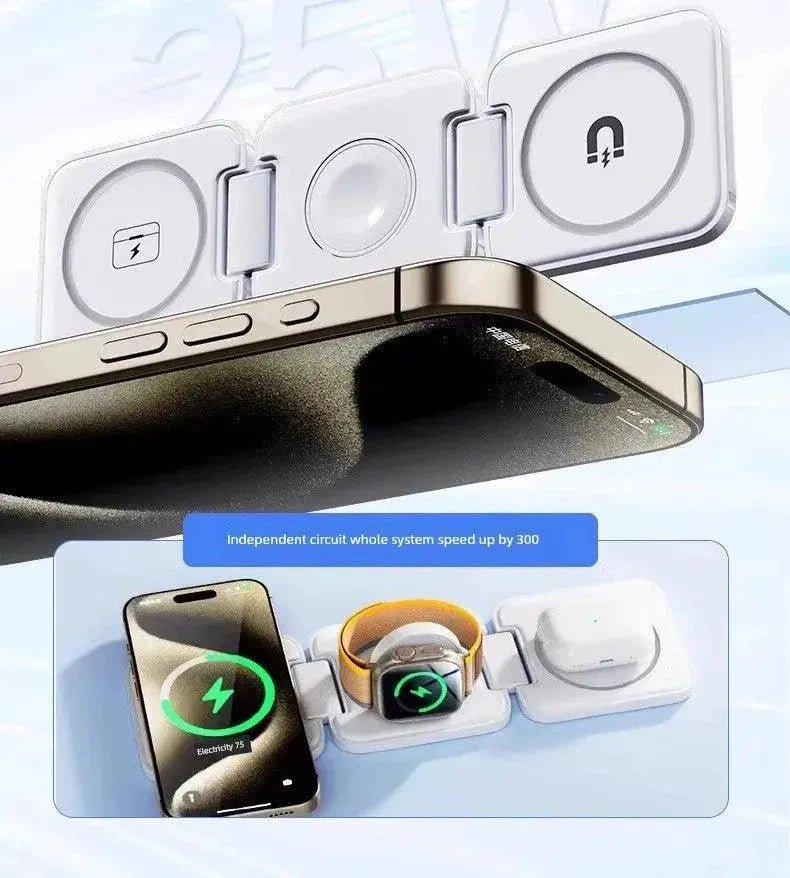 MagSafe Three - in - One Wireless Charger for Apple 15promax Mobile Phone Magnetic Iphone14/13/12 Watch AppleWatch Base Iwatchs9 Bracket Two - in - One Qi2 - Lacatang Shop