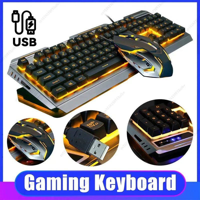 Mechanical Keyboard Gaming Keyboard Wired Game Mouse USB Gamer Keyboard RGB Light Backlit for Computer PC Laptop and Mouse Set - Lacatang Shop